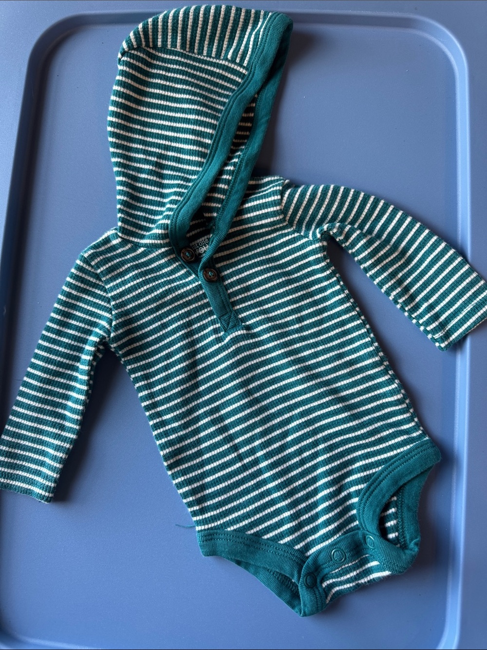 Hooded Striped One-Piece Romper in Teal and White - Kids